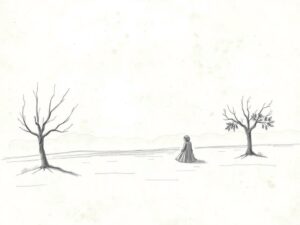 Bleistiftskizze zur Hypothese vom 2026-05-24: Skalen-Reflektion als methodologische Grundbedingung kohärenter Anthropologie. Grundton: Toskana-Grün (Sondierung).