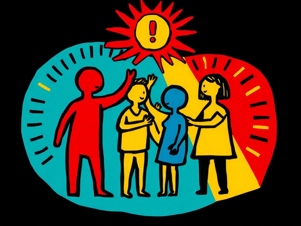 Abstrakte Bildtafel im Keith-Haring-Stil zur Anomalie-Hypothese: Die laufende Konstante.