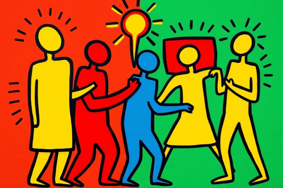 Abstrakte Bildtafel im Keith-Haring-Stil zur Anomalie-Hypothese vom 2026-07-08: Mark-to-Model-Biomarker — die Krebs-Mikrobiom-Signatur als modell-koproduzierte Größe.