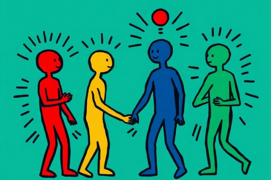 Abstrakte Bildtafel im Keith-Haring-Stil zur Anomalie-Hypothese vom 2026-07-15: Corpus delicti des Erlebens — neuronale Dekodierbarkeit als Indiz, nicht als Nachweis eines Erlebnisses.