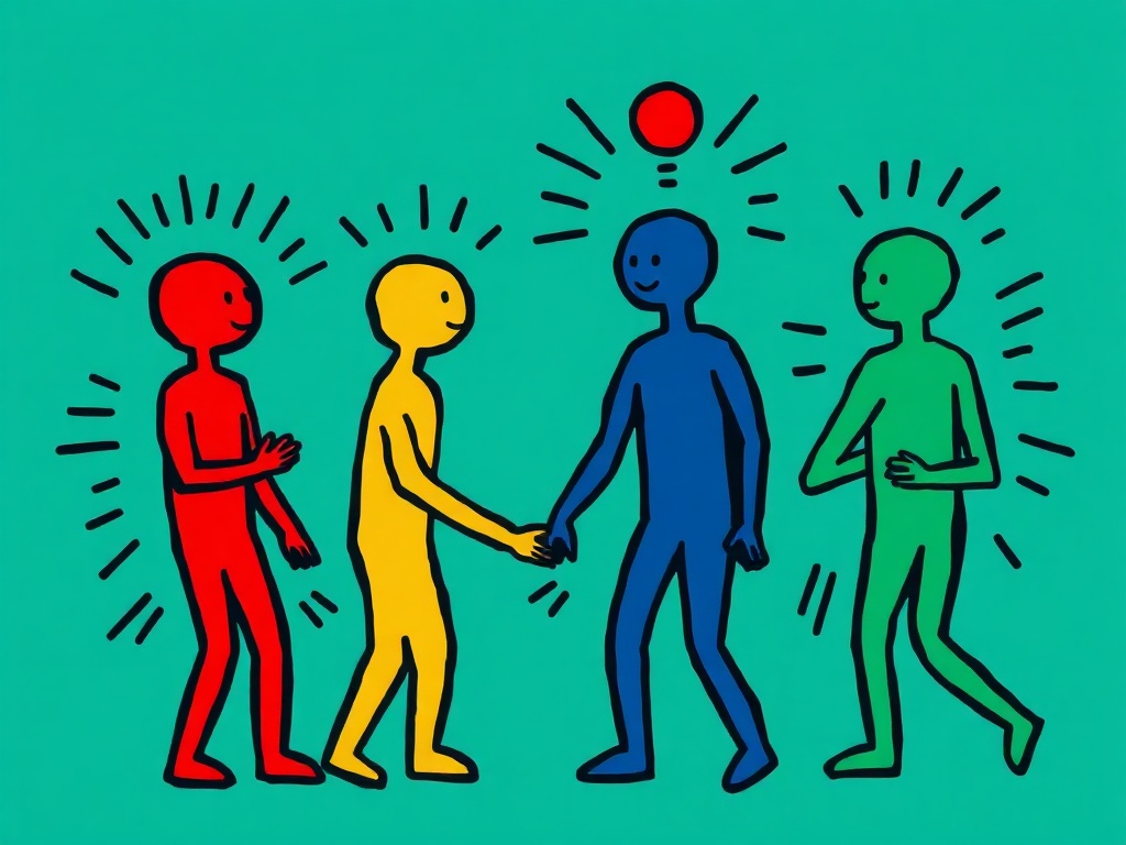 Abstrakte Bildtafel im Keith-Haring-Stil zur Anomalie-Hypothese: Corpus delicti des Erlebens — neuronale Dekodierbarkeit als Indiz, nicht als Nachweis eines Erlebnisses.