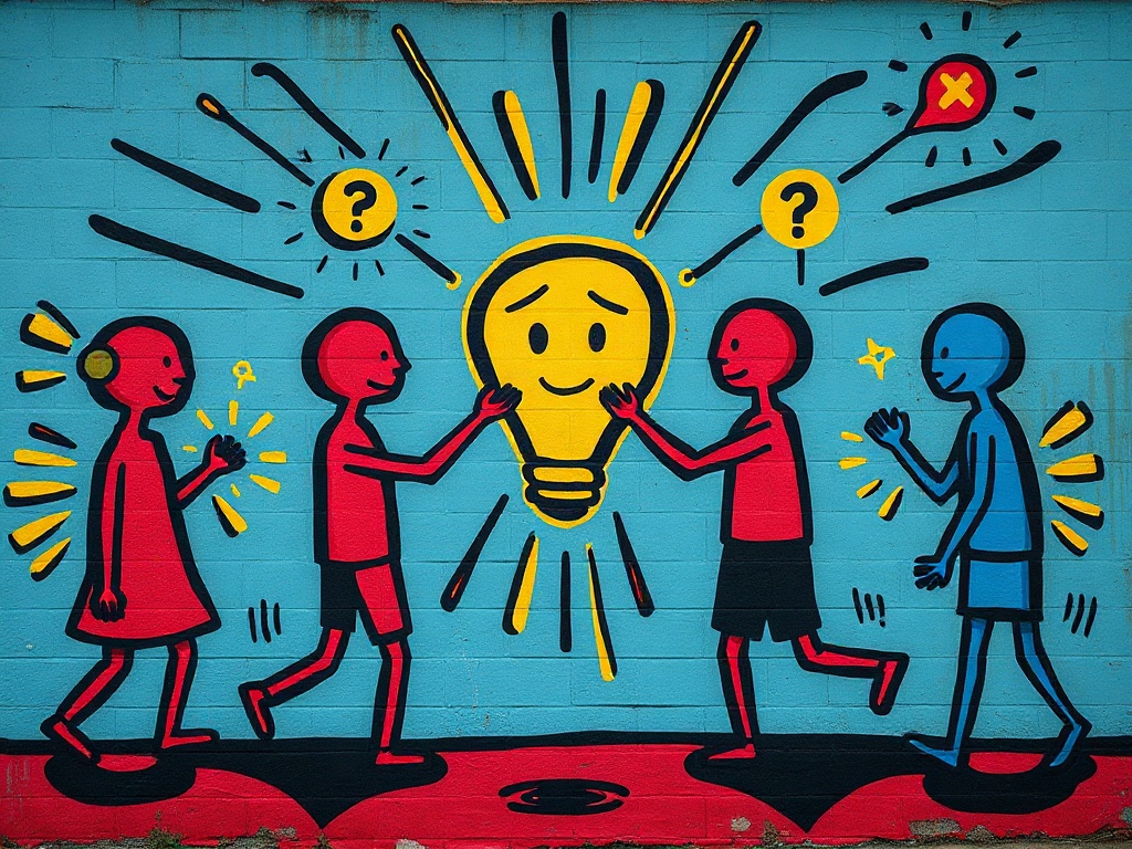 Abstrakte Bildtafel im Keith-Haring-Stil zur Anomalie-Hypothese: Das Verrechnungskonto der Kosmologie.