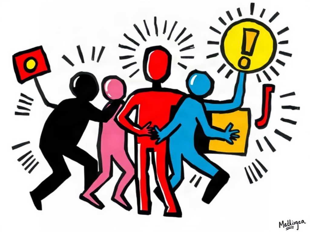 Abstrakte Bildtafel im Keith-Haring-Stil zur Anomalie-Hypothese: Verlustaversion als Kontextualitäts-Konstrukt.